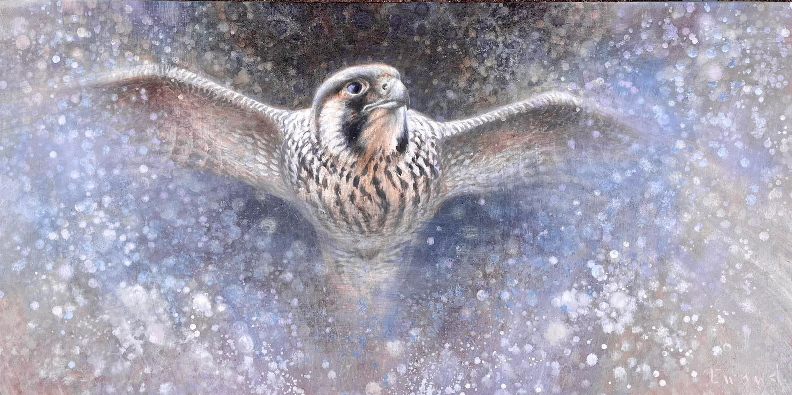 Ewoud de Groot (b. 1969), Young Peregrine: Ewoud de Groot (b. 1969) Young Peregrine, 2022 signed Ewoud lower right oil on linen, 28 by 56 in. Ewoud de Groot lives and works in Egmond aan Zee, a coastal village in the Northern Netherlands. Afte