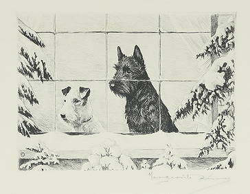 Three Etchings of Dogs and Santa (1 of 5)