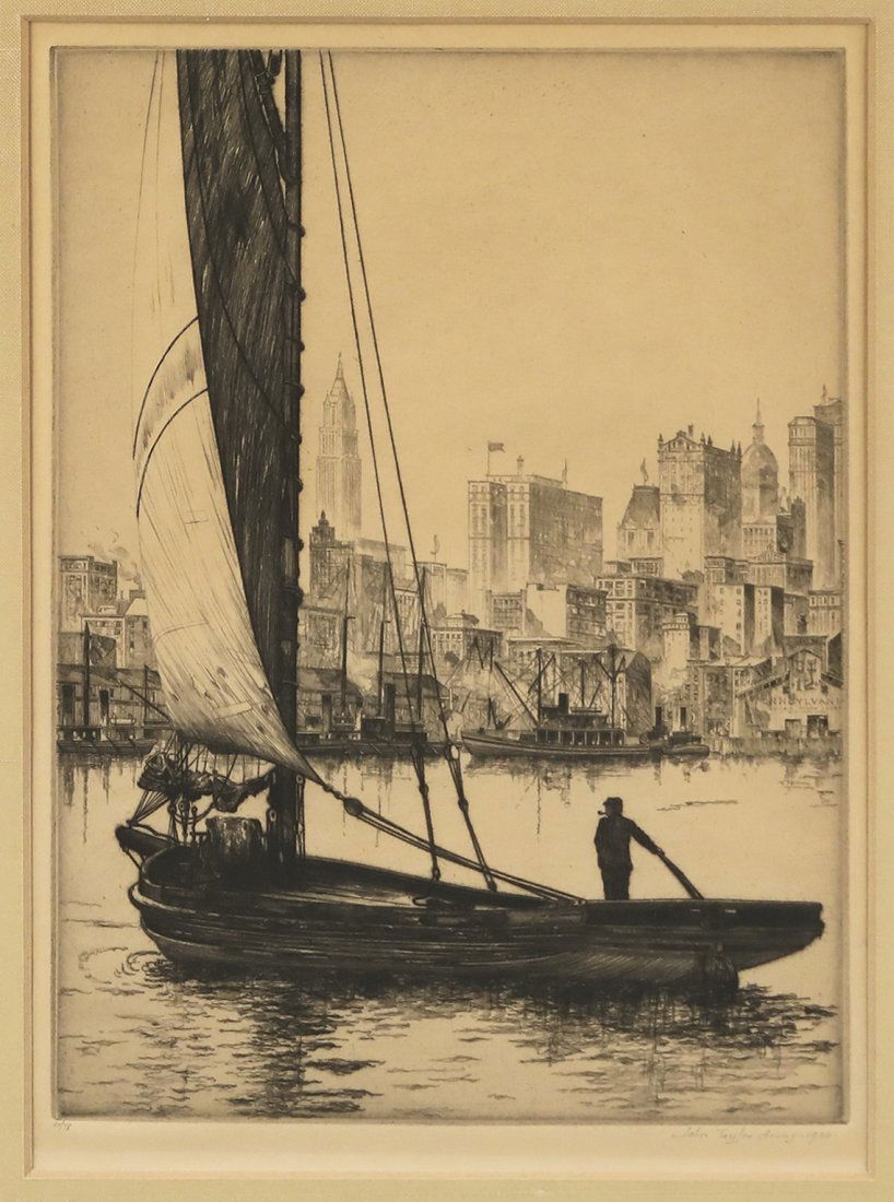 John Taylor Arms (1887-1953), Four Prints and Two Posters: John Taylor Arms (1887-1953) Four Prints and Two Posters "Chartres, The Magnificent," 1948 etching, 3 1/2 by 3 1/4 in. signed and dated "John Taylor Arms 1948" lower right edition of 150, estate #422