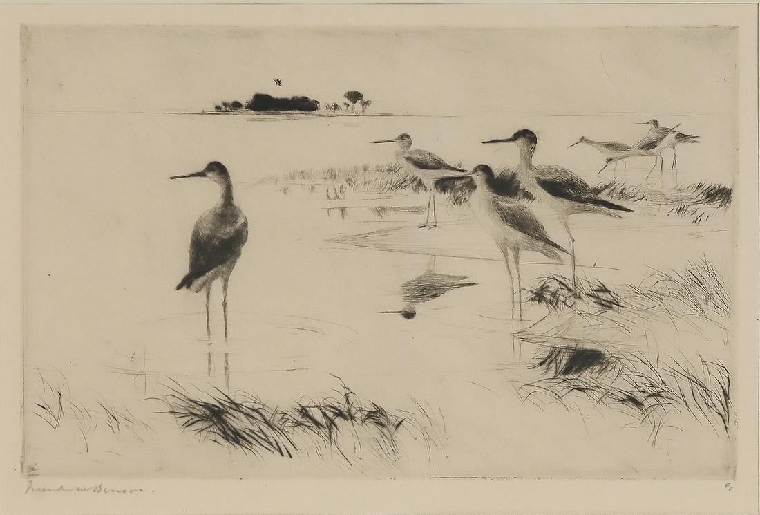 Frank W. Benson (1862-1951), Winter Yellowlegs: Frank W. Benson (1862-1951) Winter Yellowlegs, 1918 signed "Frank W Benson" lower left drypoint, 6 3/4 by 10 3/4 in. Paff #142, edition 81 of 150 Provenance: Private Collection, Middleburg, Virginia