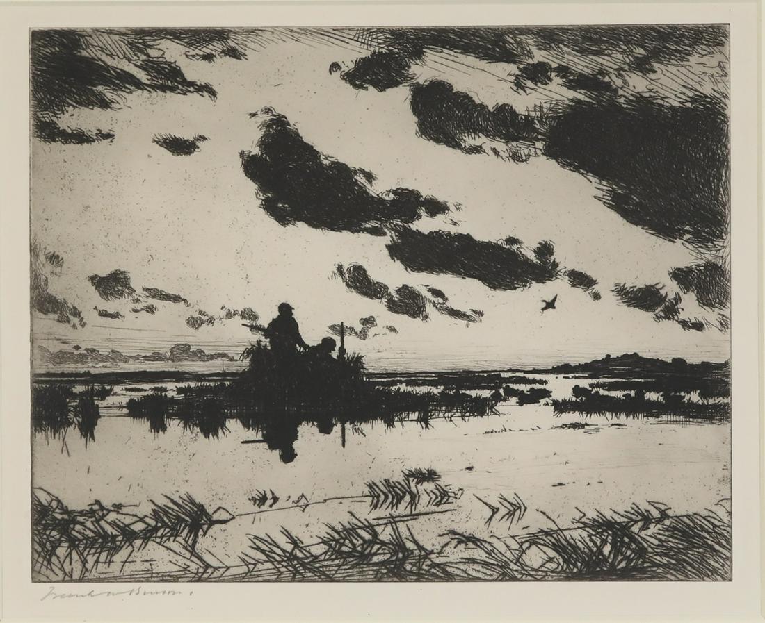 Frank W. Benson (1862-1951), The Gunners' Blind: Frank W. Benson (1862-1951) The Gunners' Blind, 1921 signed "Frank W Benson" lower left etching, 7 3/4 by 9 3/4 in. Paff #204, edition of 150 Provenance: Private Collection, Middleburg, Virginia