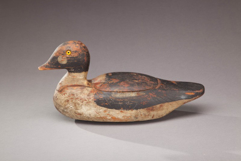 Goldeneye Drake: Goldeneye Drake Pete Mitchell (attr.) Coastal Maine, c. 1920 Displays an inletted head and an unusual top board. Original paint with heavy gunning wear and newer eyes.