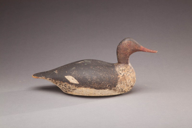 Red-Breasted Merganser Hen: Red-Breasted Merganser Hen Allen Stuart (b. 1866) (attr.) Martha's Vineyard, MA, c. 1920 An early, painted eye, solid-bodied decoy. In-use repaint with some traces of original paint, gunning wear, and