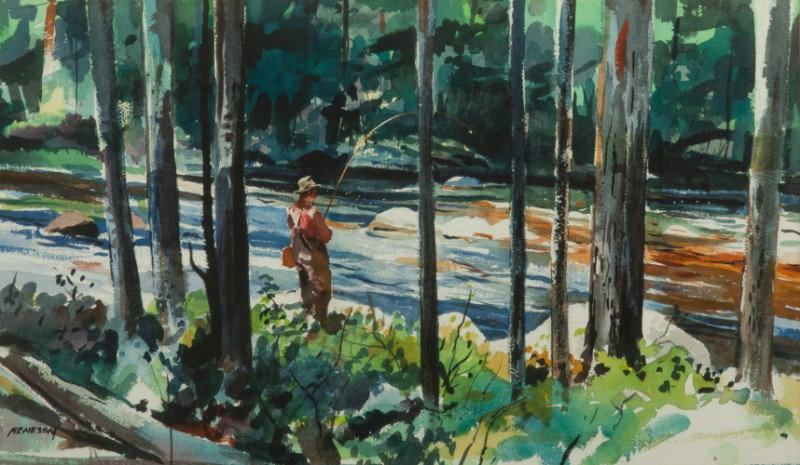 Chet Reneson (b. 1934): Chet Reneson (b. 1934) Fly Fishing Signed "Reneson" lower left Watercolor, 15.5 by 26.5 inches Charlie Chapin III Collection