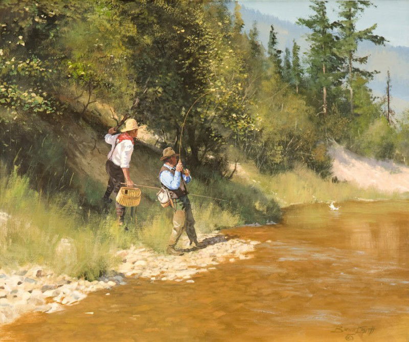 Brett James Smith (b. 1958): Brett James Smith (b. 1958) Strike on a Dry, 2006 Signed "Brett J. Smith ©" lower right Oil on linen, 20 by 24 inches Thomas W. Sheppard Collection Diane K. Inman, "The Fine Art of Angling," Incline