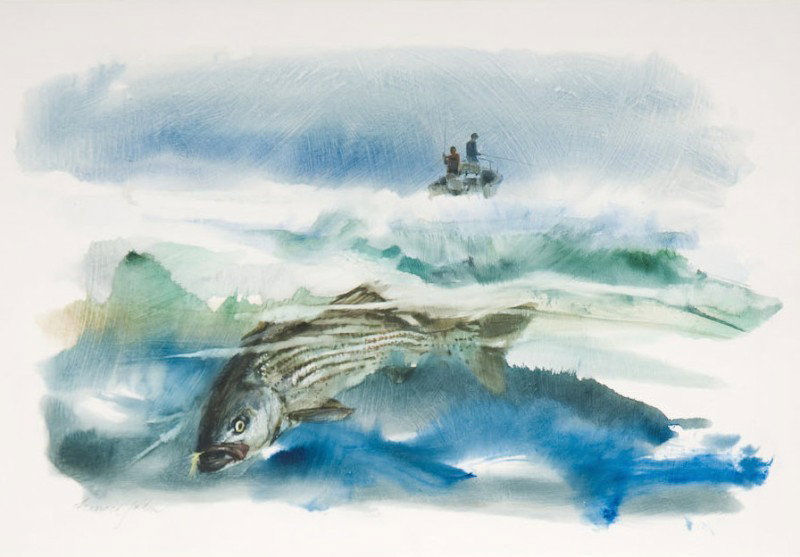 Francis Golden (1916-2008): Francis Golden (1916-2008) Striped Bass Fishing Signed "Francis Golden" lower left Watercolor, 17 by 27 inches The Sportsman's Edge, Ltd., New York, New York label on back Thomas W. Sheppard Collectio