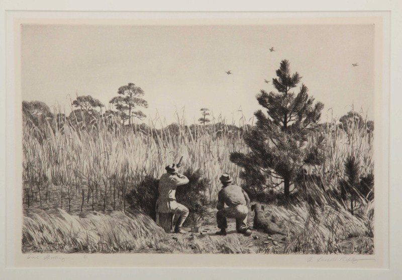 Aiden Lassell Ripley (1896-1969): Aiden Lassell Ripley (1896-1969) Dove Shooting Signed "A. Lassell Ripley" lower right Drypoint, 9 by 13.5 inches Inscribed "Dove Shooting ©" lower left John E. Lennon Collection