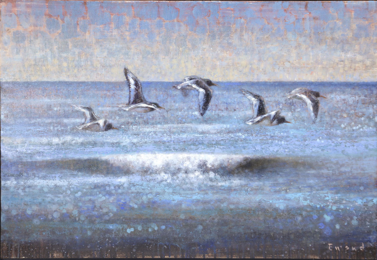 Ewoud de Groot (b. 1969), Oystercatchers: Ewoud de Groot (b. 1969) Oystercatchers signed "Ewoud" lower right oil on canvas, 27 1/2 by 39 1/4 in. Ewoud de Groot lives and works in Egmond aan Zee, a coastal village in the Northern Netherlands.