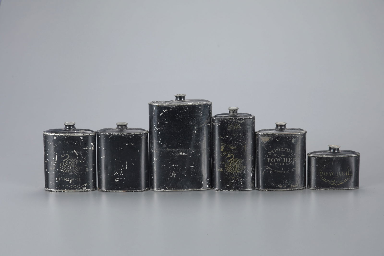 Six Black Powder Tins with Stencils (1 of 4)