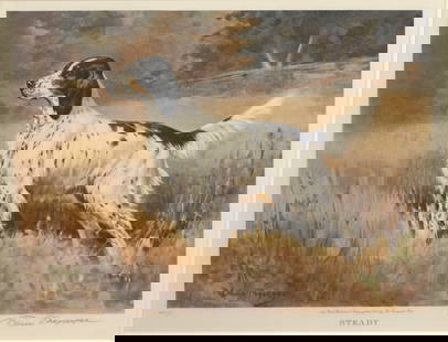 Edwin Megargee (1883-1958), Steady - English Setter: Edwin Megargee (1883-1958) Steady - English Setter, 1938 signed "Edwin Megargee" lower right hand-colored print, 13 by 16 3/4 in. published by The Derrydale Press, New York, edition 120 of 250 numbere