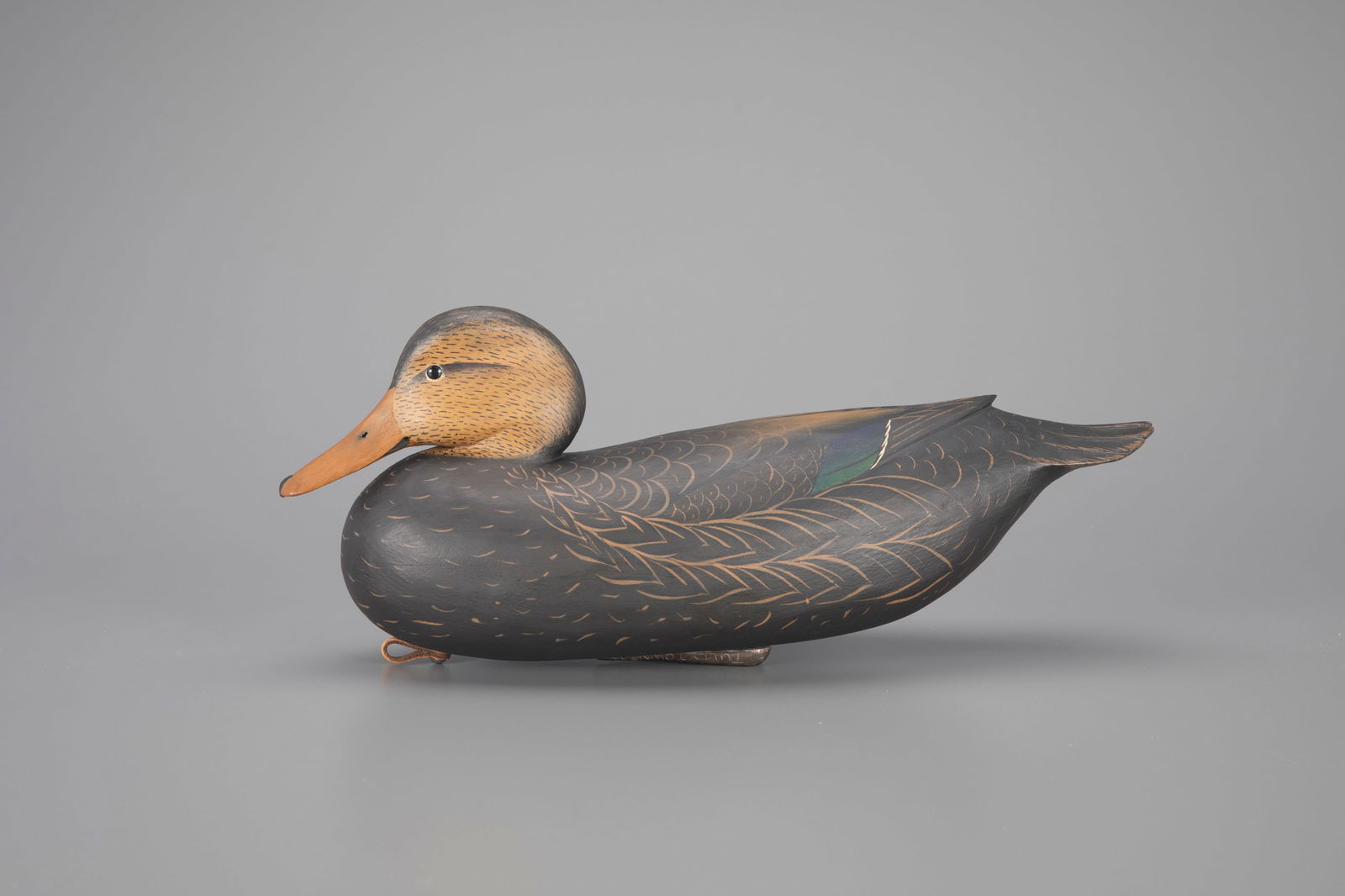Tucked-Head Black Duck Decoy by Robert "Bob" White (b. 1939) (1 of 4)