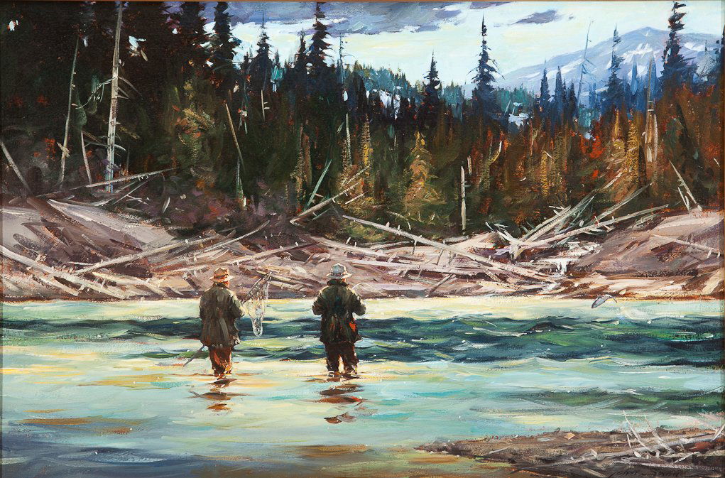 John Swan (b.1948): John Swan (b.1948) Fish On! Signed "John Swan" lower right Oil on canvas, 16.5 by 24.5 inches Provenance: Private Collection, Westport, Connecticut