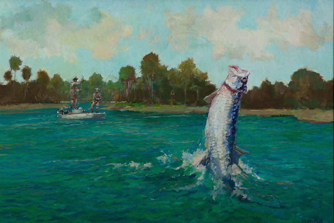 David Lazarus (b. 1952): David Lazarus (b. 1952) "Tarpon," 2012 Signed "D. Lazarus" lower right Oil on canvas, 24 by 36 inches "Tarpon," 2012 Signed "D. Lazarus" lower right Etching, 8.5 by 15 inches Inscribed "1/5" lower lef