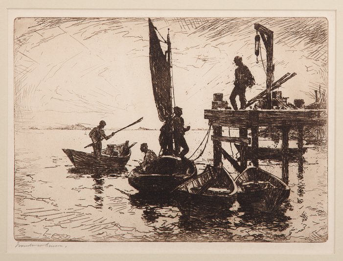 Frank W. Benson (1862-1951): Frank W. Benson (1862-1951) Boats at Dawn, 1920 Signed "Frank W. Benson" lower left Etching, 7.75 by 10.75 inches Paff #190, edition of 150