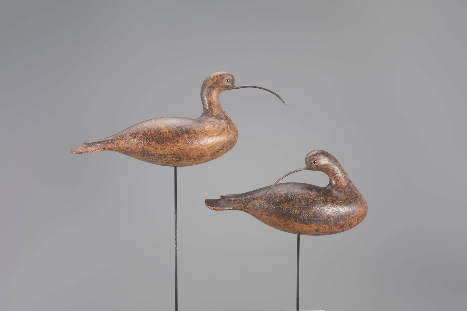 Curlew Pair by David B. Ward (1947-2020): Curlew Pair David B. Ward (1947-2020) Essex, CT, 1977 13 1/2 in. long An early David Ward pair displaying raised-wing detail and comb feather paint. The pair also bears the maker?s ?DBW? stamp and is