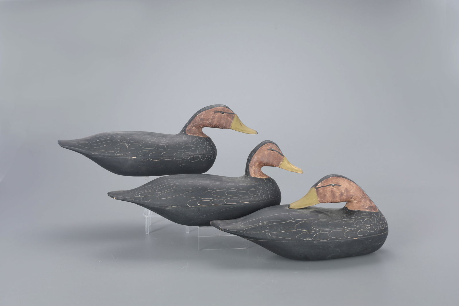 Black Duck Decoy Trio by Gene Hendrickson (1899-1971) Northfield, NJ (1 of 4)