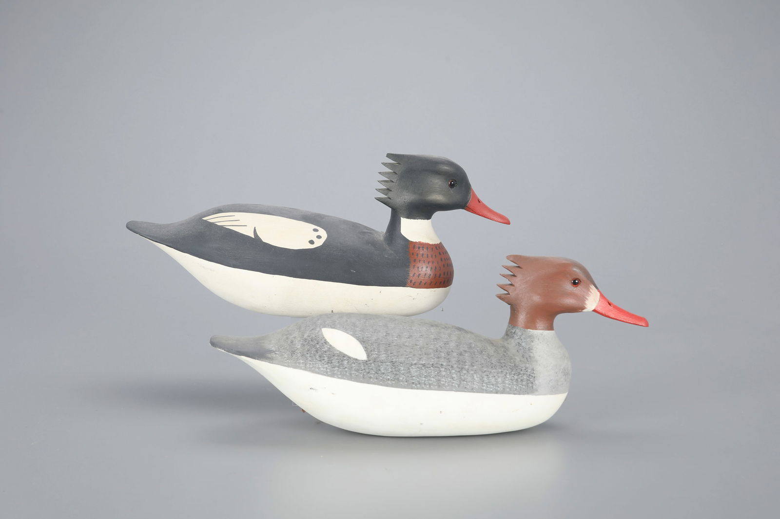 Pair of Merganser Decoys by Harry Vinuckson Shourds II (1930-2017) Seaville, NJ (1 of 4)