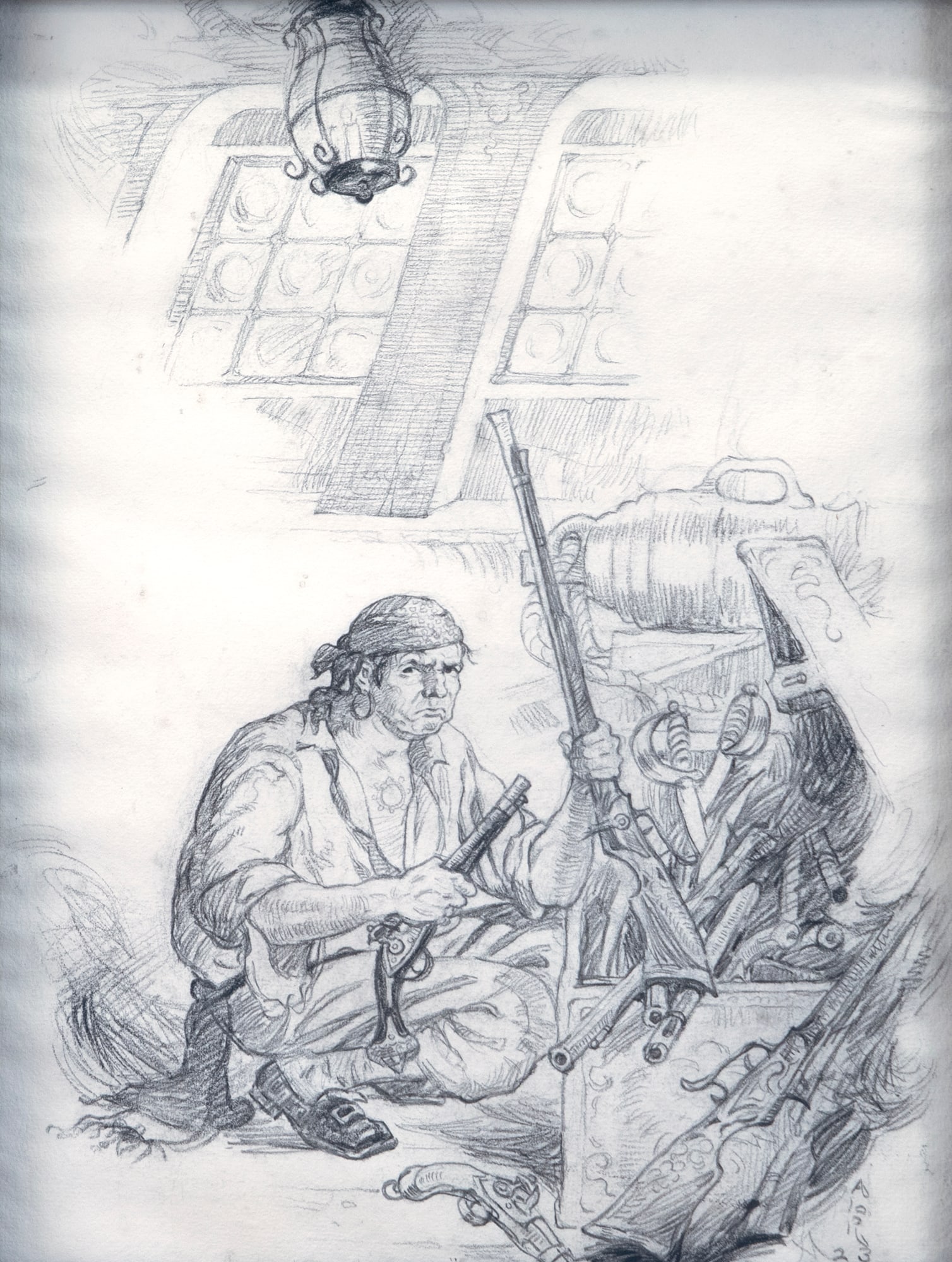 Aiden Lassell Ripley (1896-1969), Two Illustrations: Aiden Lassell Ripley (1896-1969) Two Illustrations, 1923 each initialed and dated "ALR 23" lower right graphite, each 9 1/2 by 13 1/2 in. From "The Dark Frigate," a 1923 pirate adventure novel by Char