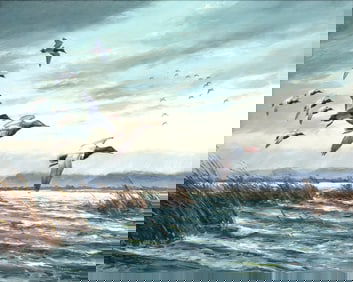 David A. Maass (b. 1929), Canvasbacks On The Wing