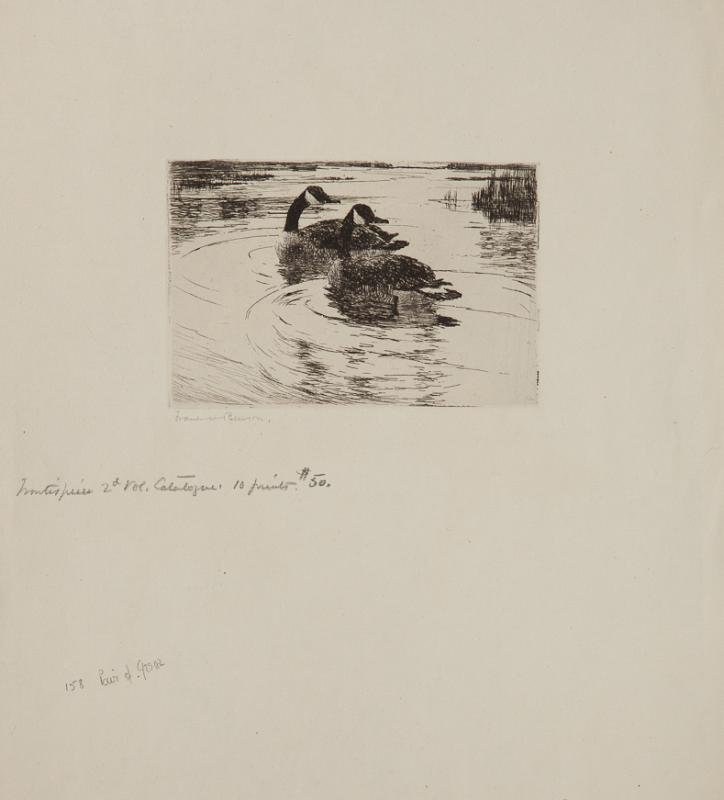 Frank W. Benson (1862-1951): Frank W. Benson (1862-1951) Pair of Geese (Frontispiece), 1919 signed "Frank W. Benson" lower left etching, 4 by 6 in. inscribed "frontispiece 2nd Vol. Catalogue 10 prints $50" lower left Paff # 158, 