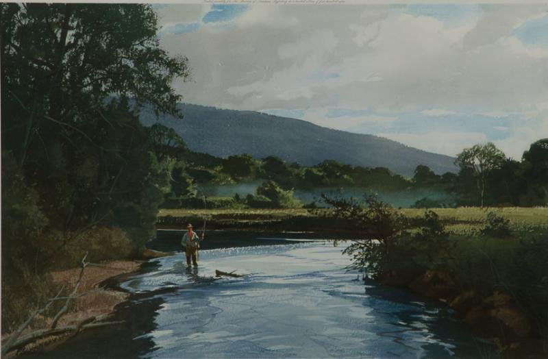 Ogden M. Pleissner (1905-1983): Ogden M. Pleissner (1905-1983) Lye Brook Pool, 1971 signed "Ogden M Pleissner" lower right color print, 16 by 25 in. published and copyrighted by the American Museum of Flyfishing in an edition of 400