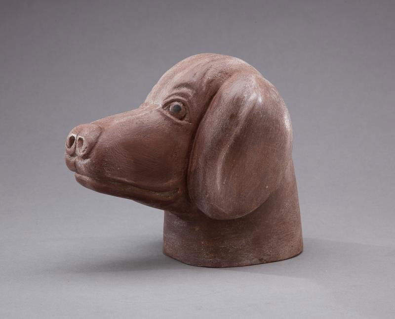 Carved Dog Head: Carved Dog Head Frank S. Finney (b. 1947) Pungo, VA, c. 1990 A bust carving of a Labrador retriever that is six and one-half inches high and eight inches long. The maker's incised "F" signature is on