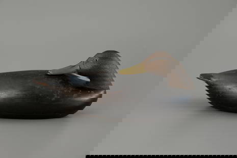Stavis Early Preening Black Duck by Mark S. McNair (b. 1950): Stavis Early Preening Black Duck Mark S. McNair (b. 1950) Craddockville, VA, 1973 14 1/2 in. long The underside of this early McNair bears the maker's incised "MSM" and a notation stating, "This is