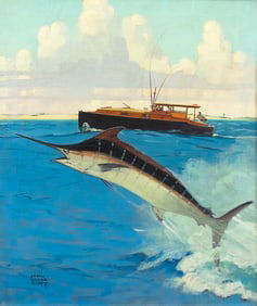 Lynn Bogue Hunt (1878-1960), The "Pilar" Fights a Blue Marlin...