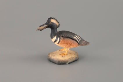 Miniature Hooded Merganser & Fish by Frank S. Finney (b. 1947)
