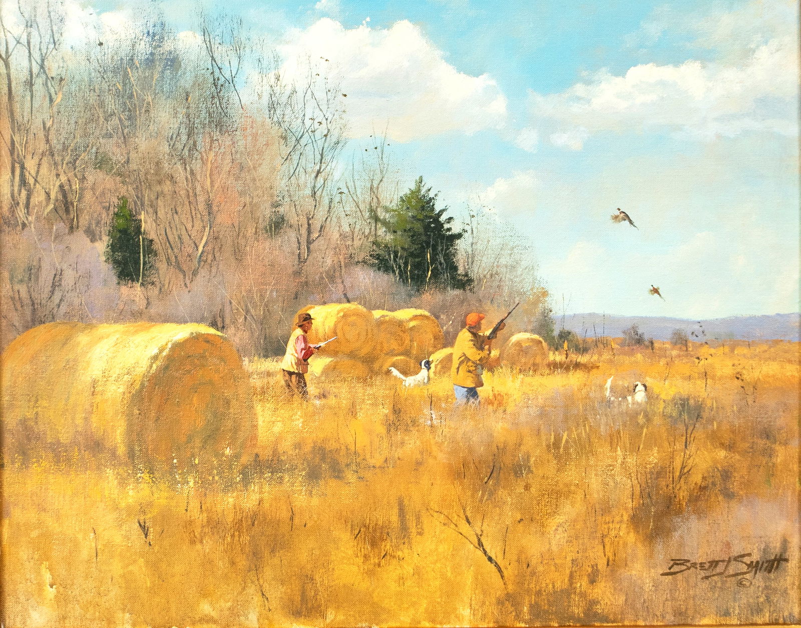 Brett James Smith (b. 1958), Fall Pheasants: Brett James Smith (b. 1958) Fall Pheasants signed "Brett J Smith" lower right oil on canvas, 15 1/2 by 19 1/2 in. signed and titled on back In this work, two hunters, following the good work of their