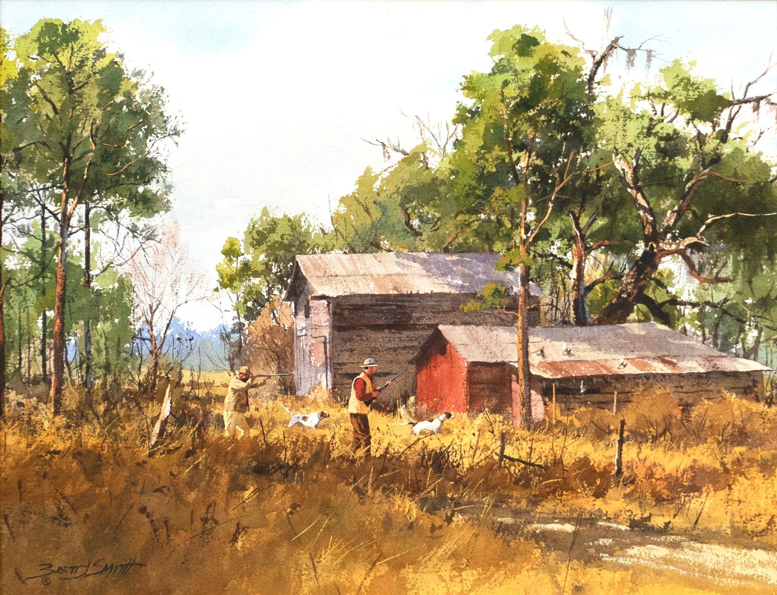 Brett James Smith (b. 1958), Quail Shooting: Brett James Smith (b. 1958) Quail Shooting signed "Brett Smith" lower left watercolor, 13 1/2 by 17 1/2 in. Provenance: Curt Mettam Collection