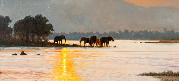 Grant Hacking (b. 1964), Hippos and Elephants
