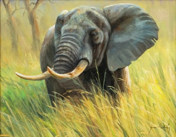 Grant Hacking (b. 1964), Elephant in Tall Grass