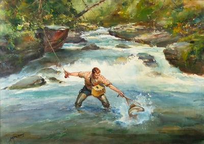 James M. Sessions (1882-1962), Fly Fishing Scene