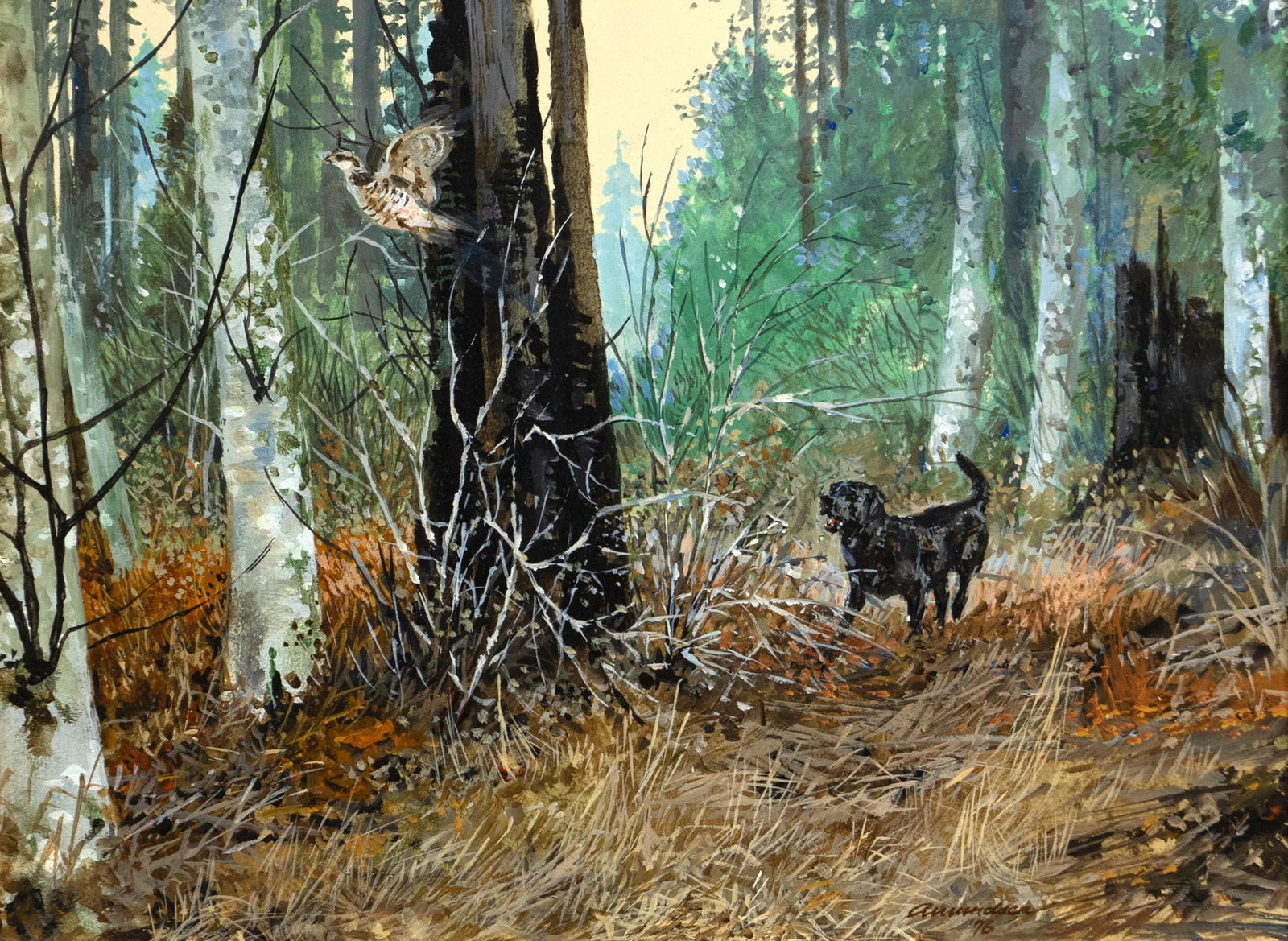 Richard Amundsen (1928-1997), Black Lab and Grouse (1 of 3)