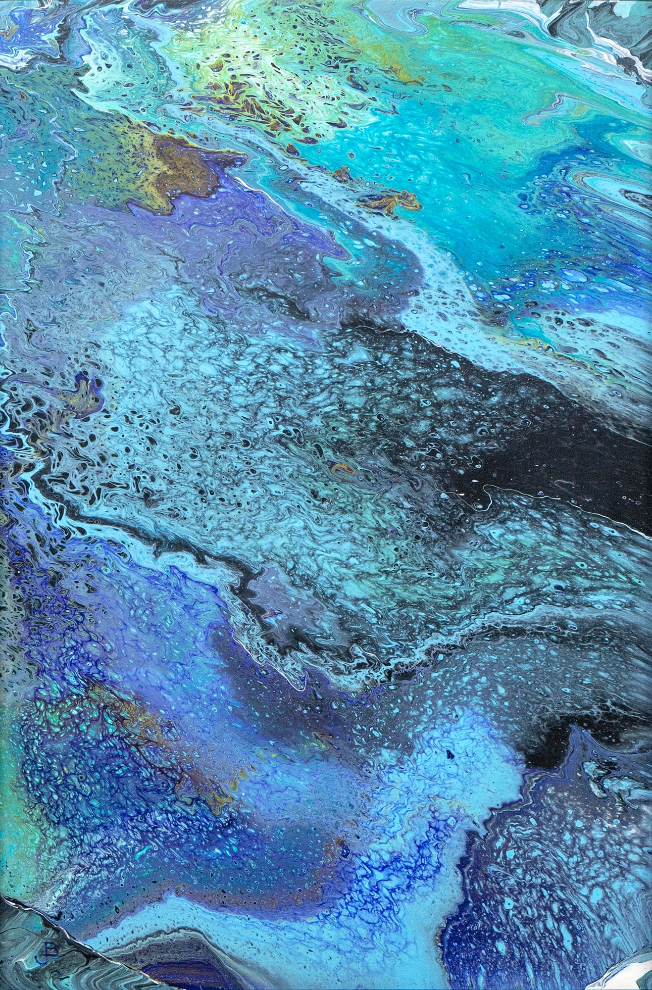 JoAnne Becker (b. 1970), Turquoise # 1: JoAnne Becker (b. 1970) Turquoise # 1, 2024 signed "JB" lower left acrylic on board, 36 by 24 in. JoAnne studied photography at the School of Visual Arts in New York City. With an interest in all medi