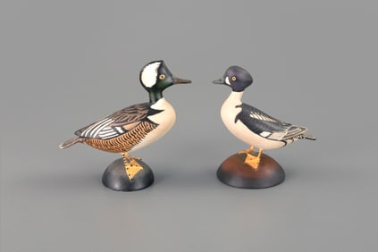 Two Miniature Waterfowl Carvings by James Lapham (1909-1987)