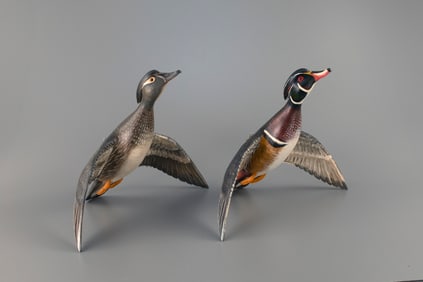 Flying Wood Duck Pair by Mike Borrett (b. 1960)