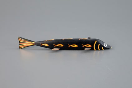 Black, Yellow, and Orange Fish Decoy by Frank Mizera (1898-1969)