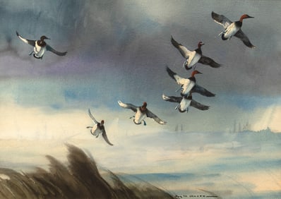 Roy Martell Mason (1886-1972), Whistling into the Wind - Canvasbacks
