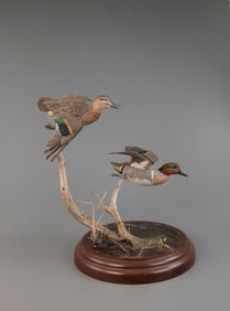 Flying Green-Winged Teal Pair by Russell Martin