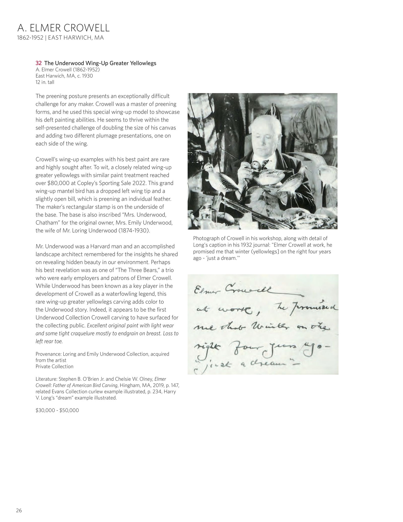 The Underwood Wing-Up Greater Yellowlegs by A. Elmer Crowell (1862-1952) - 7