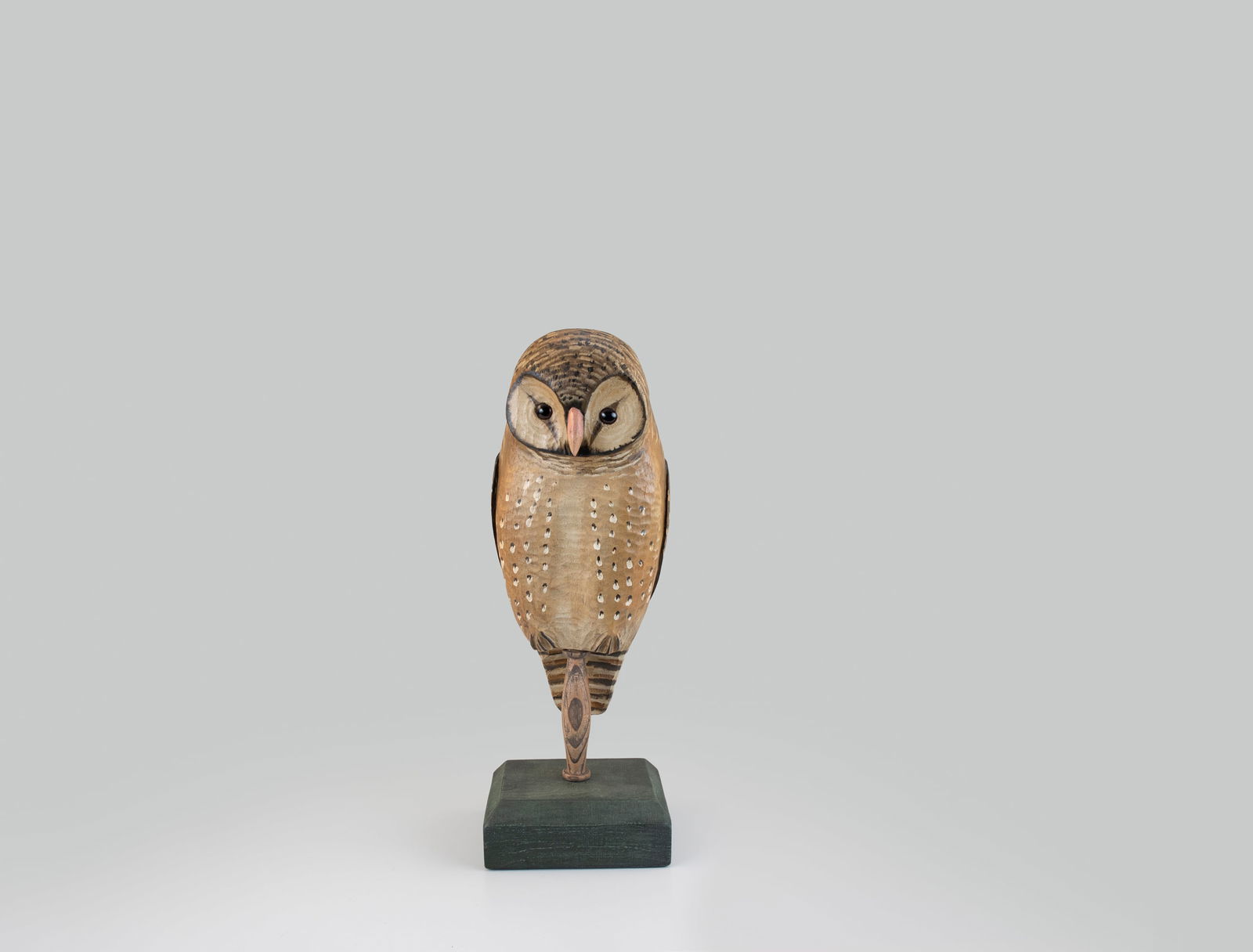 Barn Owl Carving by Mike Borrett (b. 1960): Barn Owl Carving Mike Borrett (b. 1960) Madison, WI 21 in. tall Signed on the back by the maker. Original paint with light wear.