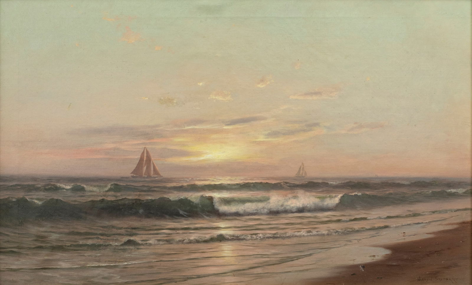 Warren W. Sheppard (1858-1937), Along the Coast: Warren W. Sheppard (1858-1937) Along the Coast signed "Warren Sheppard" lower right oil on canvas, 17 3/4 by 28 1/2 in. Warren Sheppard was a New Jersey marine painter and yacht designer who