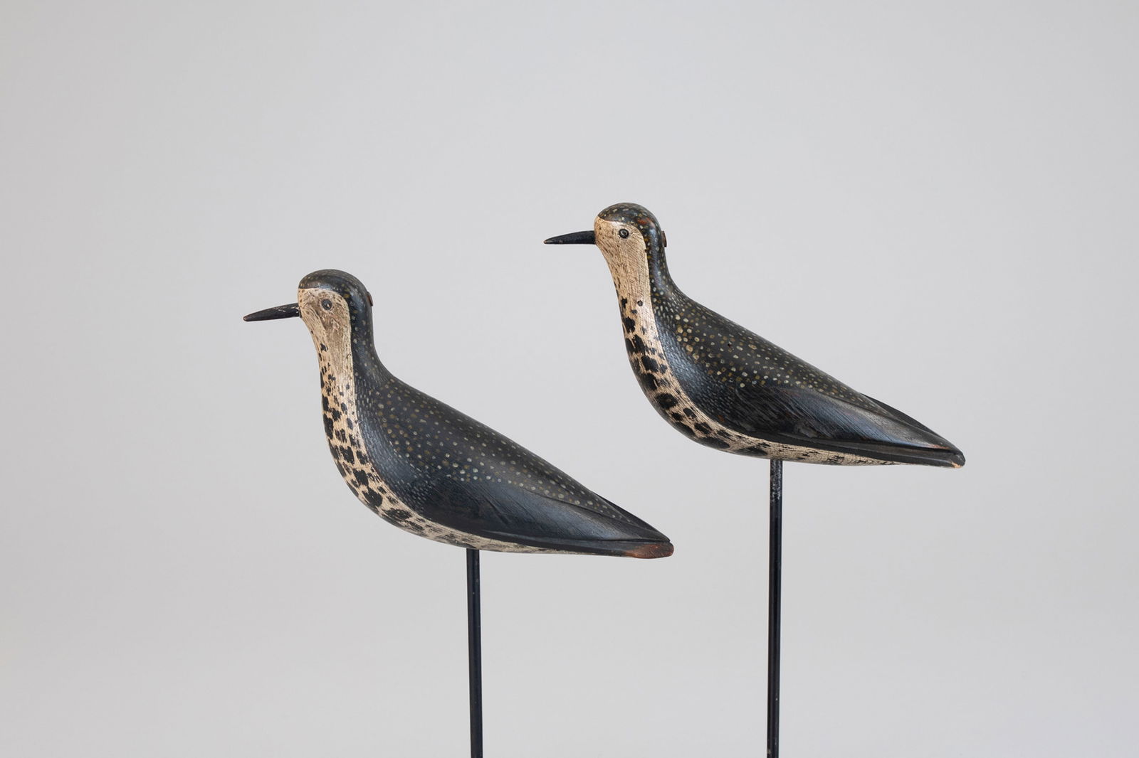 Morton Rig Golden Plover Pair by W. S. Morton Rig: Morton Rig Golden Plover Pair W. S. Morton Rig Nantucket, MA, c. 1850 10 in. long A pair of early plover with dynamic and refined transitional feather paint from tip to tail with tight gold and white