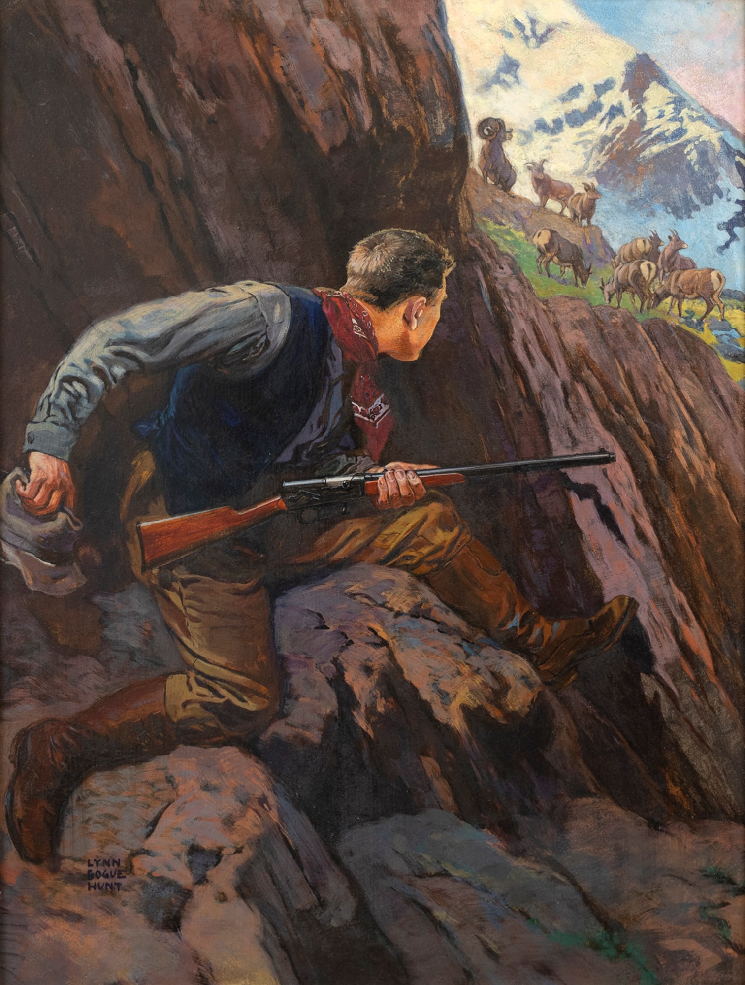 Lynn Bogue Hunt (1878-1960), Big Horn Rams: Lynn Bogue Hunt (1878-1960) Big Horn Rams signed "Lynn Bogue Hunt" lower left oil on canvas, 29 by 21 in. "Big Horn Rams" shows the artist in his element, and it is hard to imagine that Lynn Bogue Hun