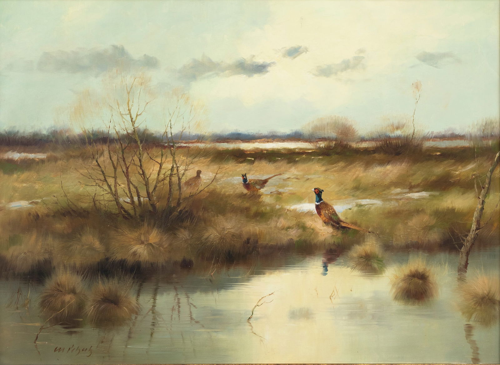 Manfred Schatz (German, 1925-2004), Fasanen - Pheasant: Manfred Schatz (German, 1925-2004) Fasanen - Pheasant signed "M Schatz" lower left oil on canvas, 23 1/2 by 31 1/2 in. signed and titled on back Titled with the species' German moniker, this work