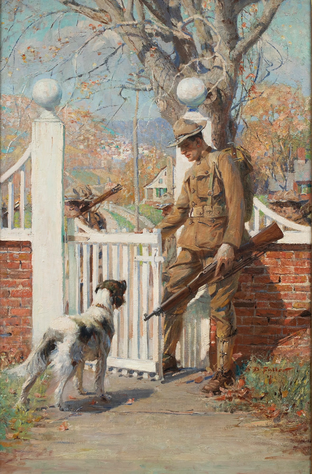 Arthur Davenport Fuller (1889-1966), Not This Trip, Old Pal: Arthur Davenport Fuller (1889-1966) Not This Trip, Old Pal, 1917 signed and dated "A. D. Fuller '17" lower right oil on canvas on panel, 40 1/2 by 26 in. "Not This Trip, Old Pal" depicts a young