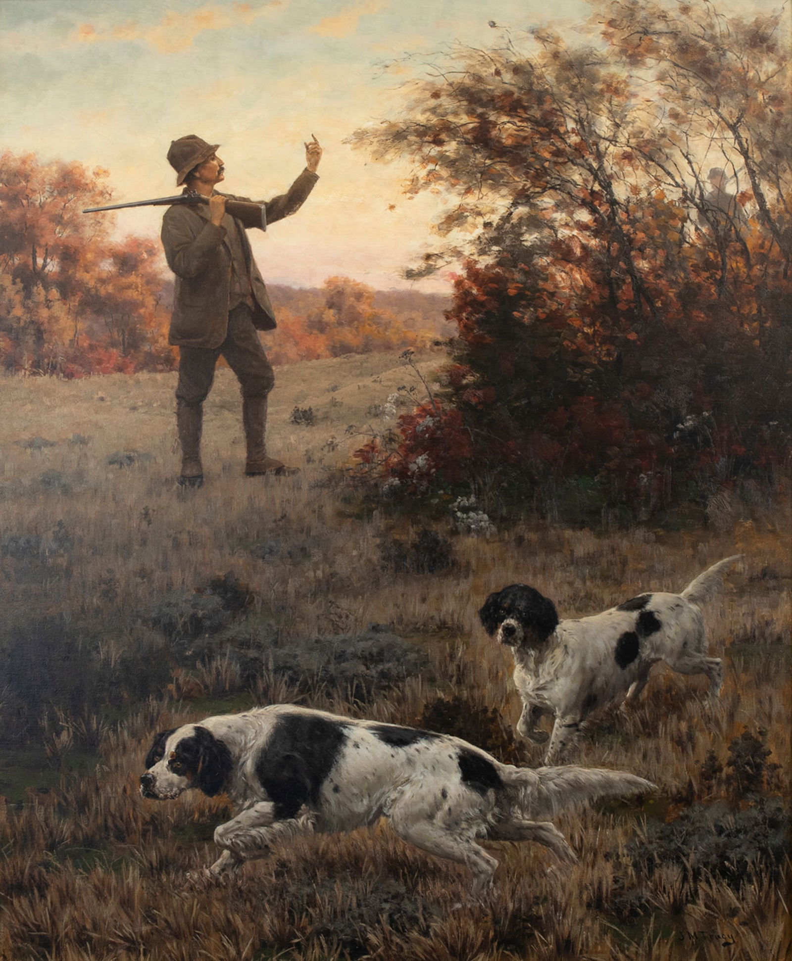 John Martin Tracy (1843-1893), On Point - Come Quick: John Martin Tracy (1843-1893) On Point - Come Quick signed "J. M. Tracy" lower right oil on canvas, 35 3/4 by 28 1/2 in. Meredith Long was a noted American art dealer who sold from his River Oaks, Hou