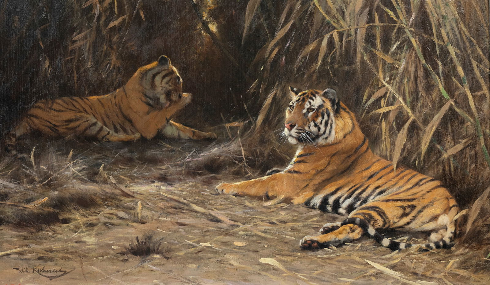 Friedrich Wilhelm Kuhnert (1865-1926), In the Jungle - Tigers (1 of 3)